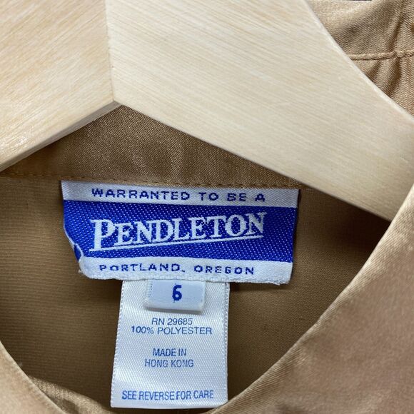 Pendleton Shirt Women 6 Beige Collared Long Sleeve Button Up Cuffed Solid Rayon - Picture 5 of 8